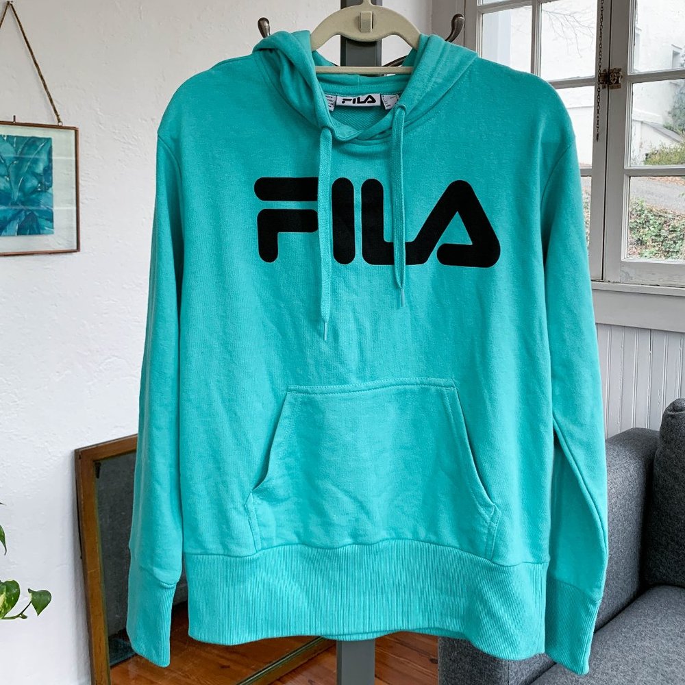 FILA teal hoodie sweatshirt, athleisure wear